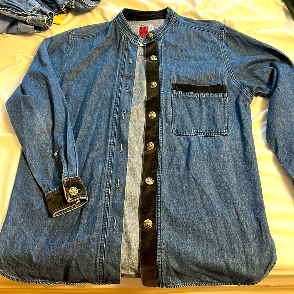 Vintage SunBelt denim/velvet/silver oversized Small